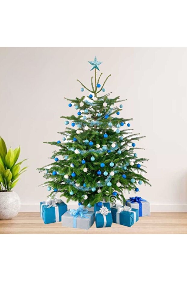 Fresh Premium Christmas Tree with Blue and Silver Decorations 250cm