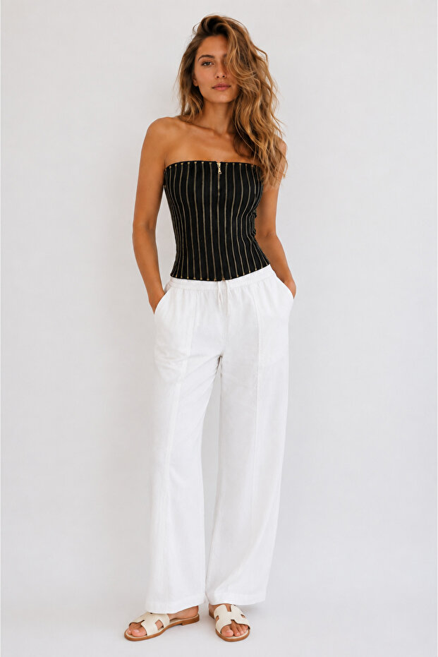 Zipper Detailed Lace Corset Blouse