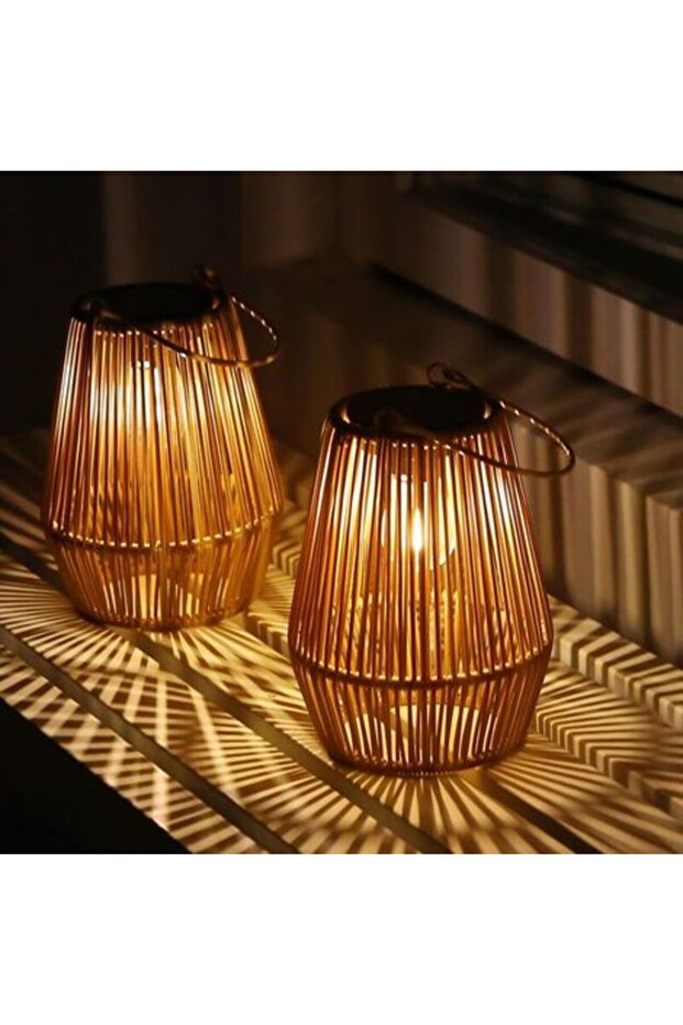 2-Pack Outdoor Rattan Solar Lanterns IP55 Waterproof Garden Patio Light