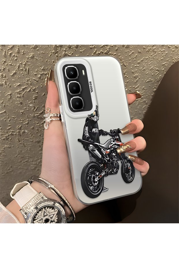 Infinix Hot 60 Pro Plus Compatible Helmeted Motorcyclist Drawing Printed Men's Style Phone Protective Case