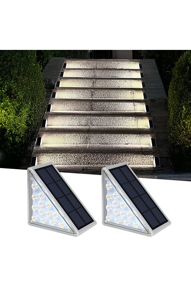 2-Pack Staircase Lights White Light 13 LED Outdoor Waterproof Solar Lights for Steps Porches Terrace Edges Walkways Decor