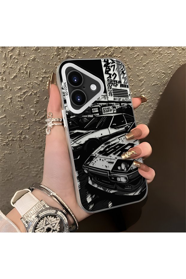 iPhone 17 Compatible Manga Drawing Classic Car Flat Print Quality Silicone Case
