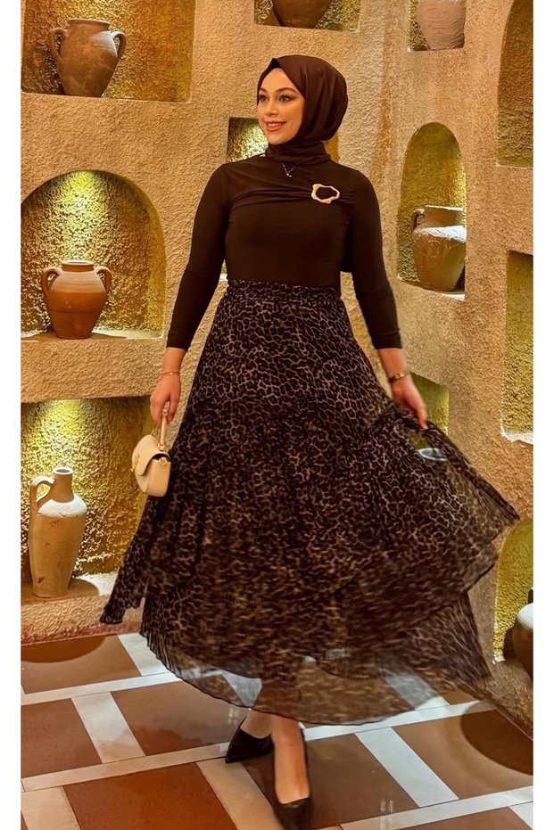 Şifon leopar etek