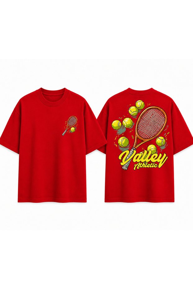 Unisex Oversize Tennis Printed T-Shirt 100% Cotton Tennis Themed Comfortable Fit Short Sleeve T-Shirt