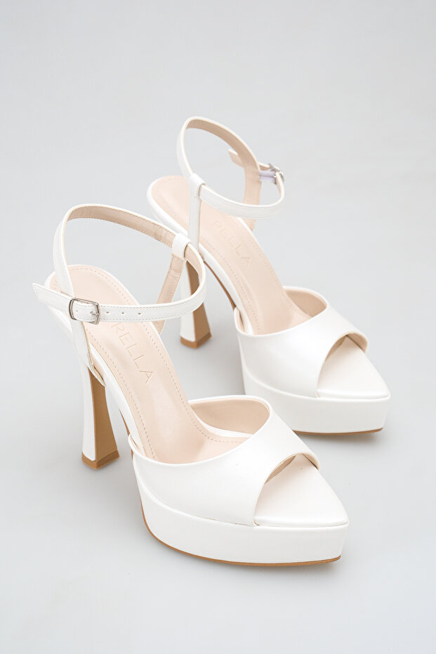 White Bridal Shoes Platform Heels Ankle Strap High Heel Wedding Shoes
