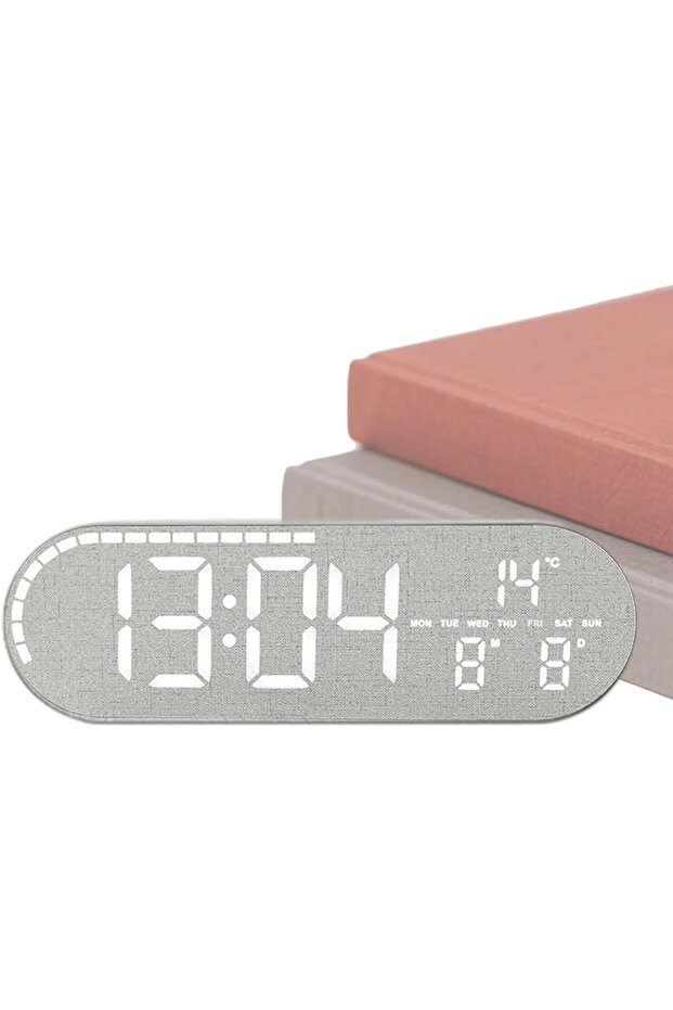 Digital Alarm Clock Large Screen Snooze 4-Level Dimming Date Day Display Modern Electronic Clock for Living Room Bedroom Grey