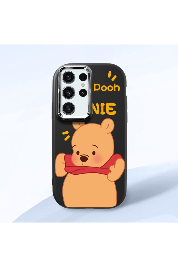 Samsung Galaxy S23 Ultra Compatible Case Camera Protector Black Silicone Couple Phone Case with Bear Pattern