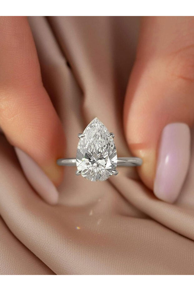 6 Silver 2 Carats 925 Sterling Silver 1-4 CT Zircon Sparkling Luxury Water Drop Shape Ring For Women