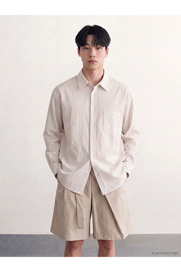 Xside White Loose Fit Striped Men's Shirt