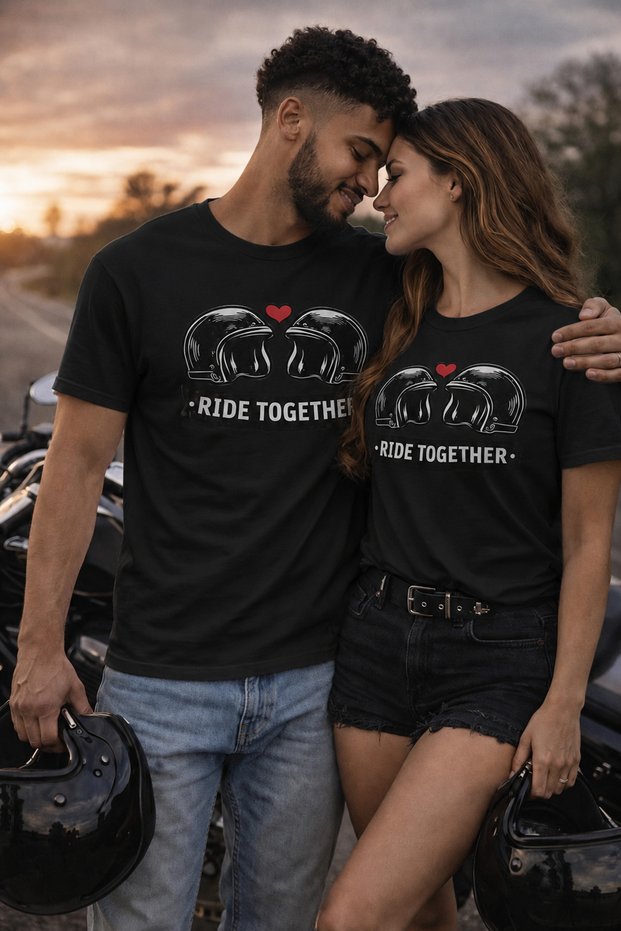 Ride Together Printed Spouse Lover Couple Combination T-Shirt
