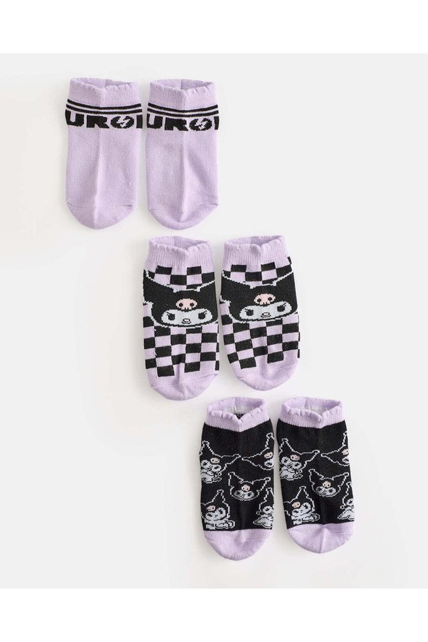 Girls Assorted Kuromi Ankle Length Socks 3 Pack