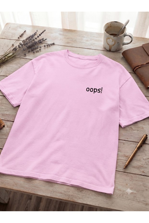 Women'S/Men's Unisex Oops! Printed Crew Neck Oversized Combed Cotton T-Shirt