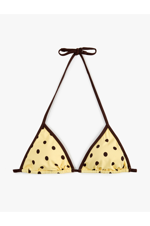 Contrast Detailed Ribbed Polka Dot Triangle Bikini Top