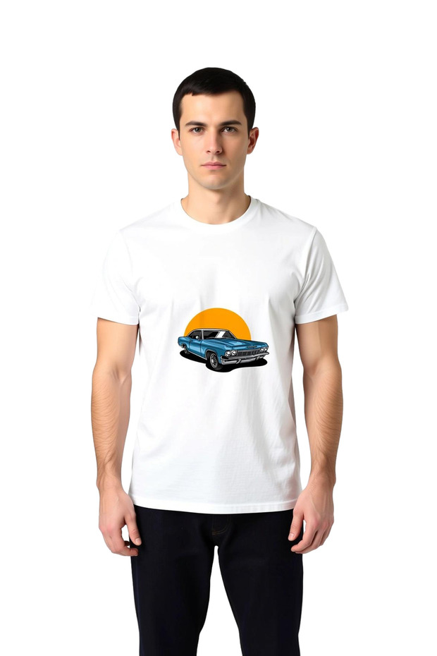 Men's Retro Classic Automobile Printed Graphic T-Shirt with Chrome Detail Casual Relaxed Fit Modern Stylish Elegant