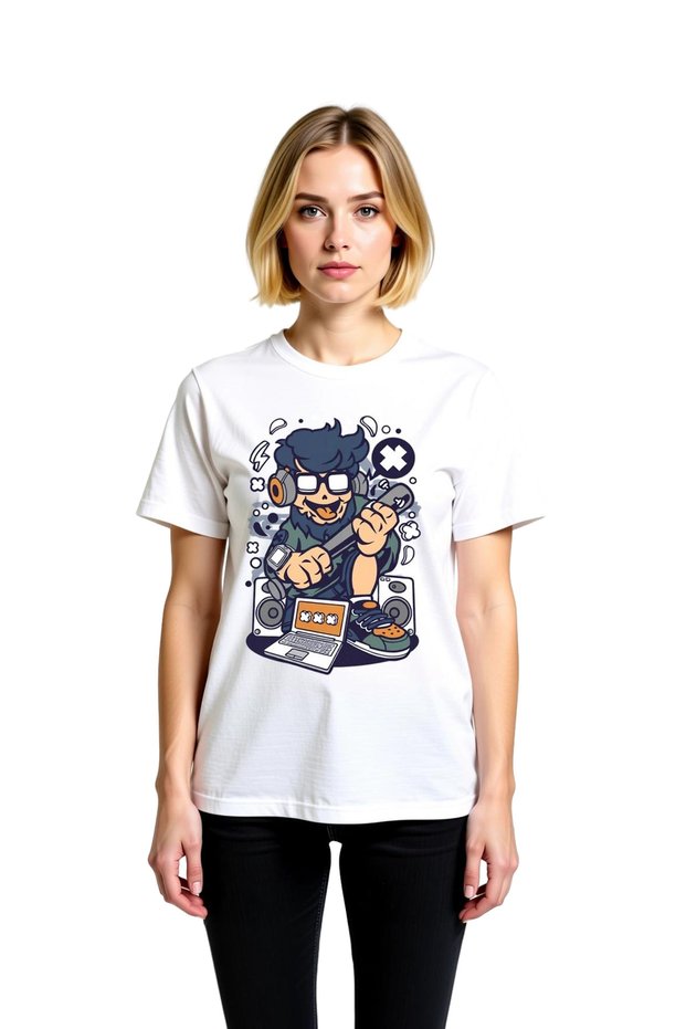 Women's Graphic Printed Music Producer Portrait Short Sleeve T-Shirt Headphone Microphone Pattern Casual