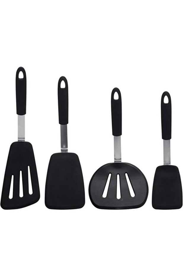 4-piece spatula set, silicone non-stick, suitable for frying eggs, steaks, and tortillas, black.