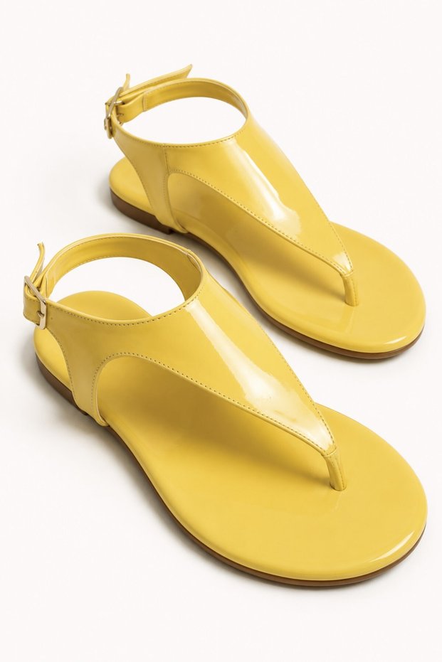 Isabel Women's Patent Leather Flip-Flop Sandals with Ankle Buckle and Comfortable Sole