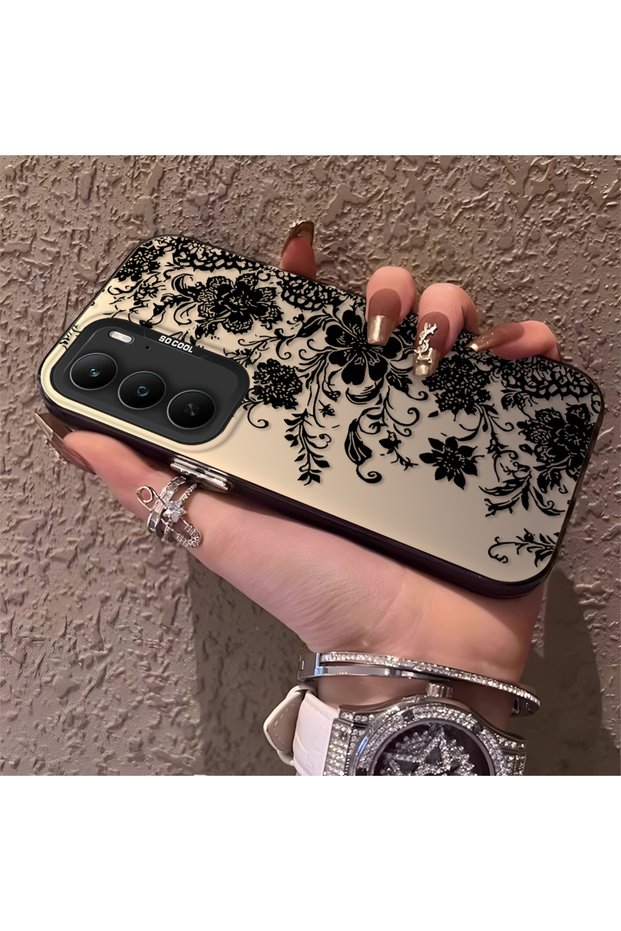 Realme C75 4g Compatible Elegant Black Lace Floral Pattern Case, High-Quality Matte Phone Cover