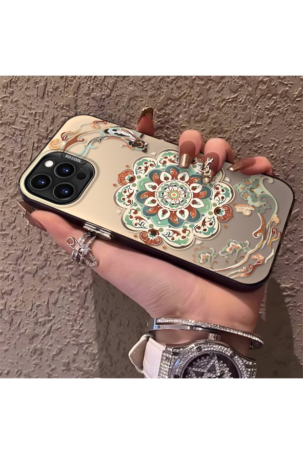 iPhone 15 Pro Compatible Traditional Dunhuang Motif Silicone Phone Case, Shockproof