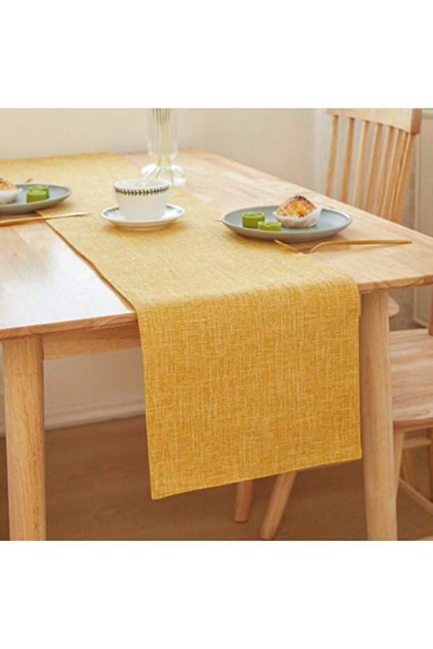 Home linen table runner, 30x180 cm, exquisite handmade coffee table runner - golden yellow
