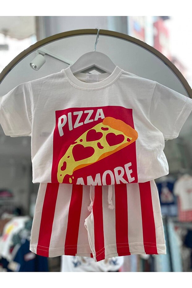 Pizza Baskılı Şortlu Takım