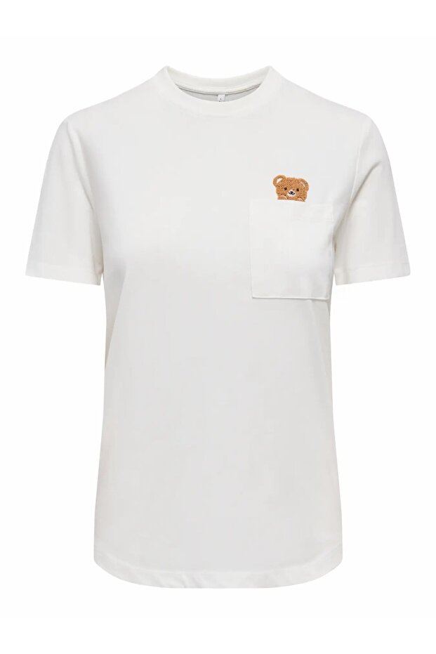 Women's White Onlteresa Reg S/S Teddy Top Rs Jrs T-Shirt