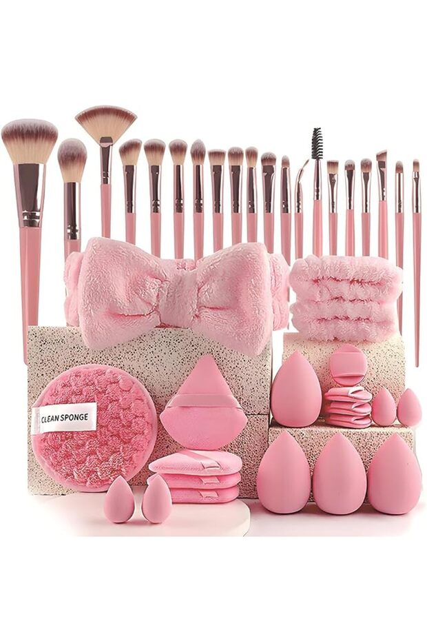 Set of 40 Makeup Brushes Makeup Face Washing Tools Combo Set, Stylish Pink Makeup Brushes Kit