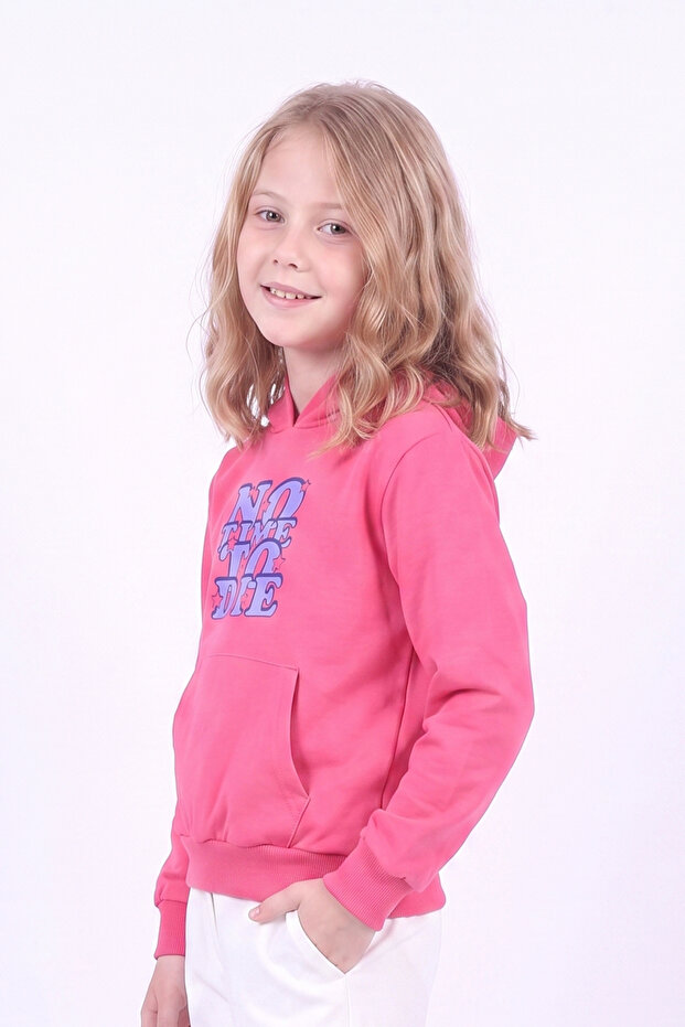 Girl's Printed Kangaroo Pocket Long Sleeve Hooded Sweatshirt