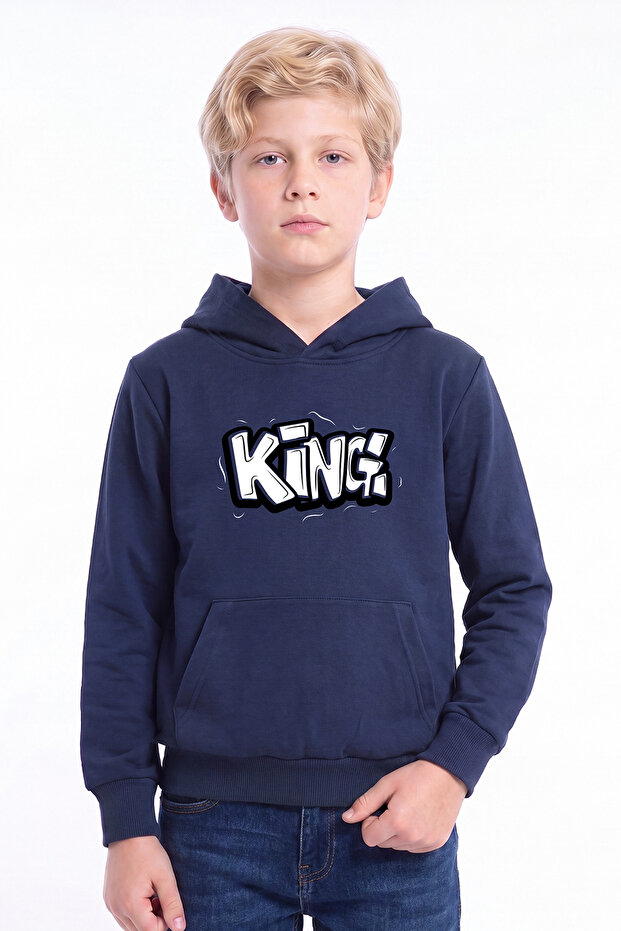 Boy's Printed Kangaroo Pocket Long Sleeve Hooded Sweatshirt