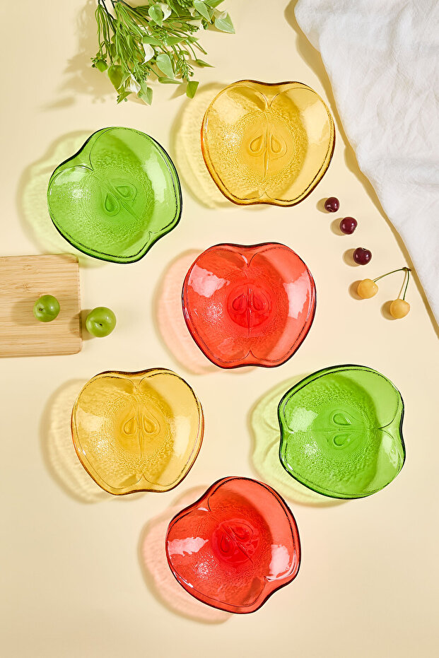 Mela 6-piece clear glass apple-shaped snack/fruit/appetizer bowl set
