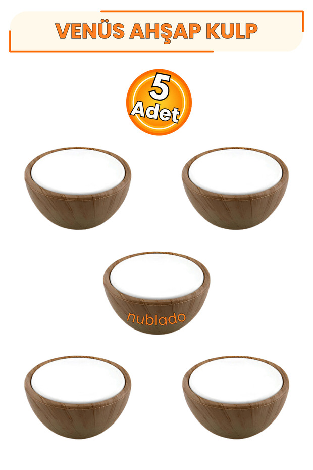 Venus Piano Concave Polymer Button Handle 5 Pcs Matte White Light Cubic Walnut 40 mm Cabinet Drawer Kitchen
