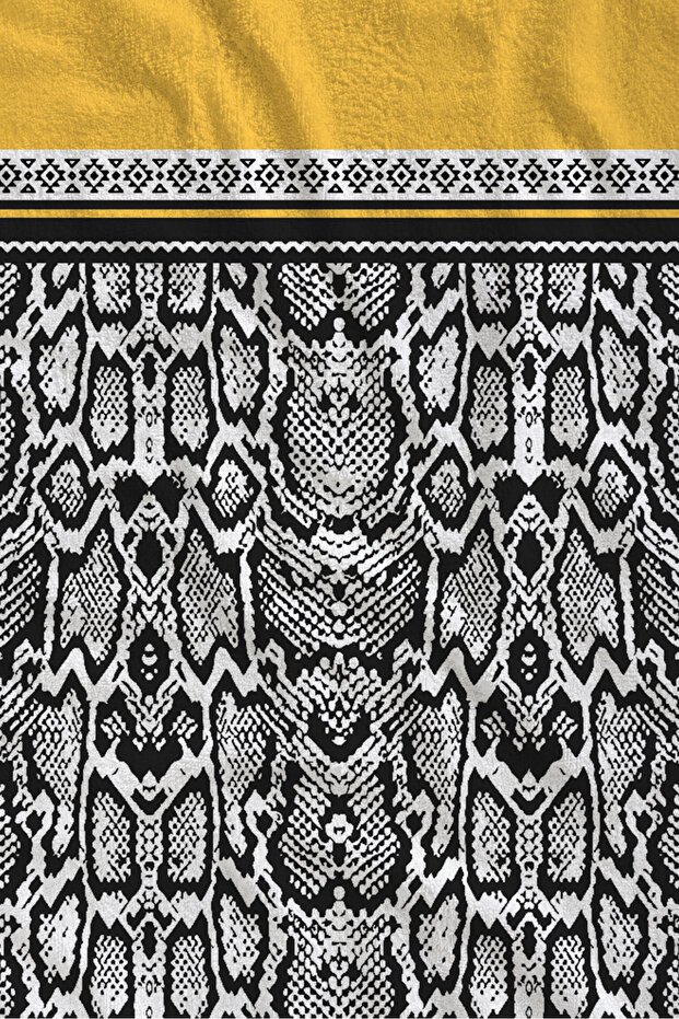 Yellow Black White Ethnic Border Patterned 70X150 Beach Towel - Digital Printed Bath Towel