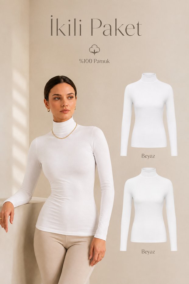 2-Pack Women's Turtleneck Long Sleeve Cotton Bodysuits