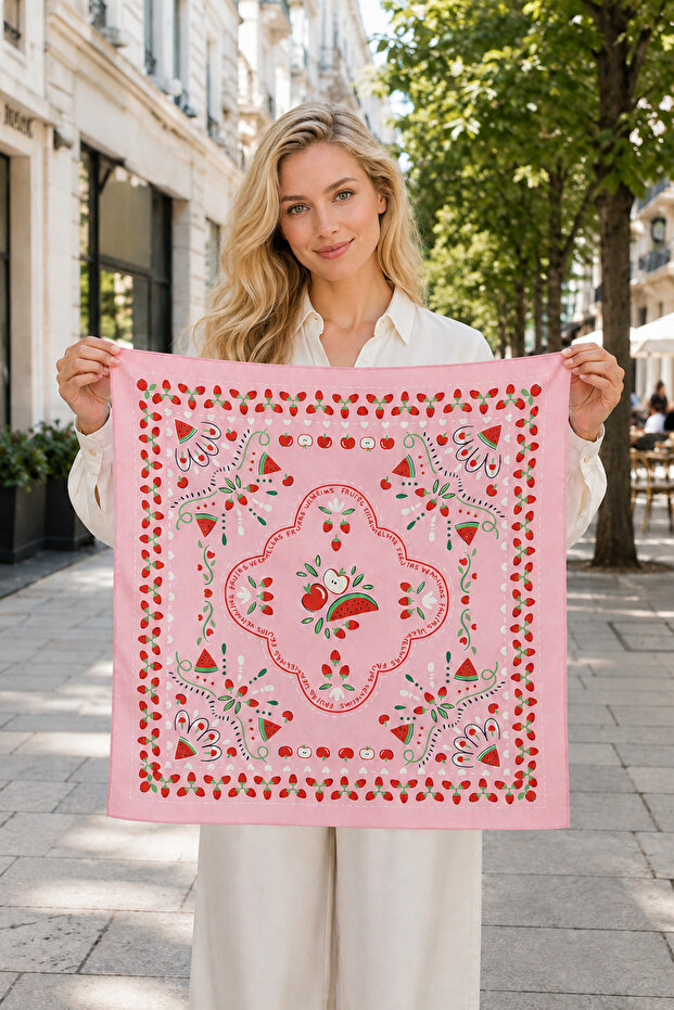 Double Sided Watermelon & Strawberry Pattern Scarf Bandana 50X50 cm