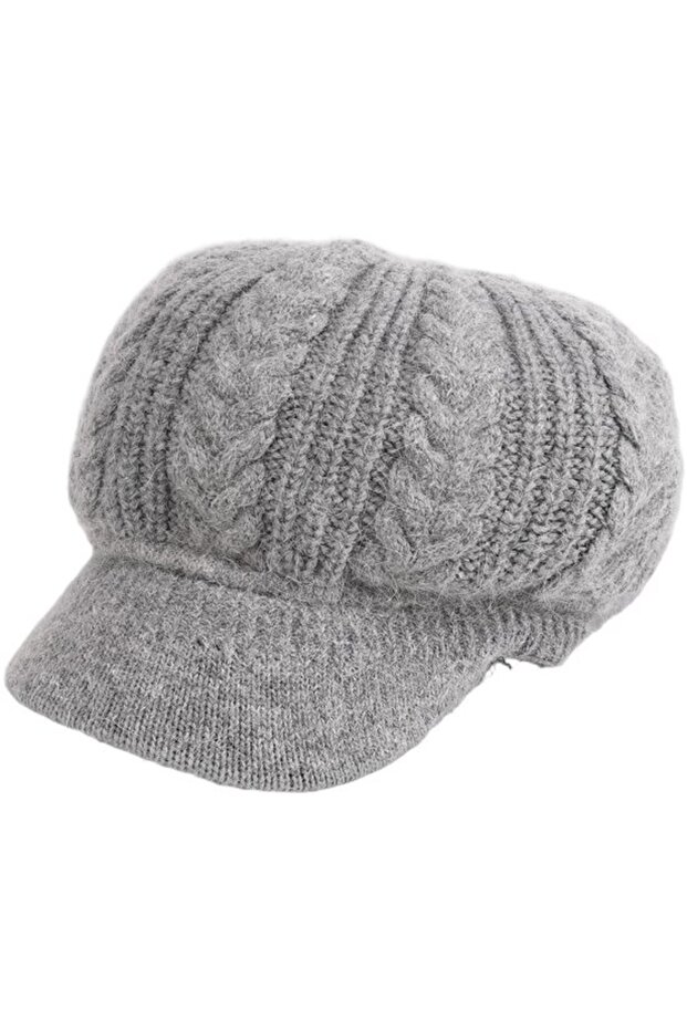 Women's knitted winter hat retro beret 52-60cm gray.
