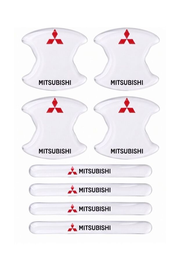 Premium Door Handle Anti-Scratch Protector (Set of 8) – Black & Transparent / with Vehicle Brand Label Mitsubishi Compatible Accessory