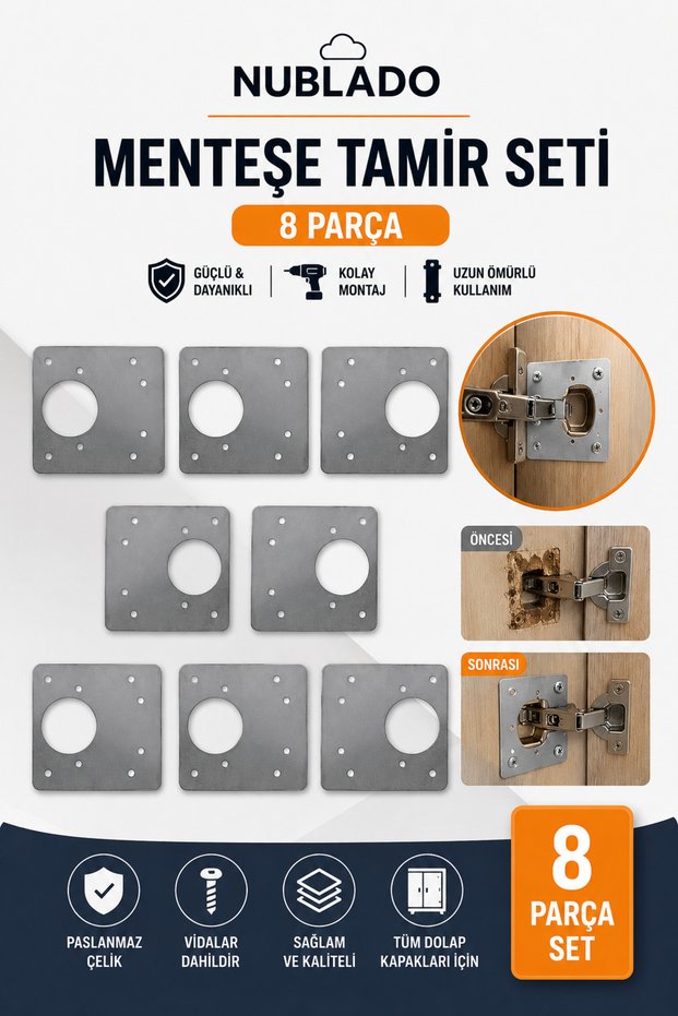 8 Pieces Hinge Repair Set Stainless Steel Cabinet Door Hinge Repair Plate Repair Apparatus with Screws