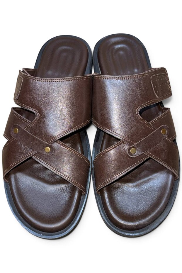 Genuine Leather Handmade Brown Men's Slippers