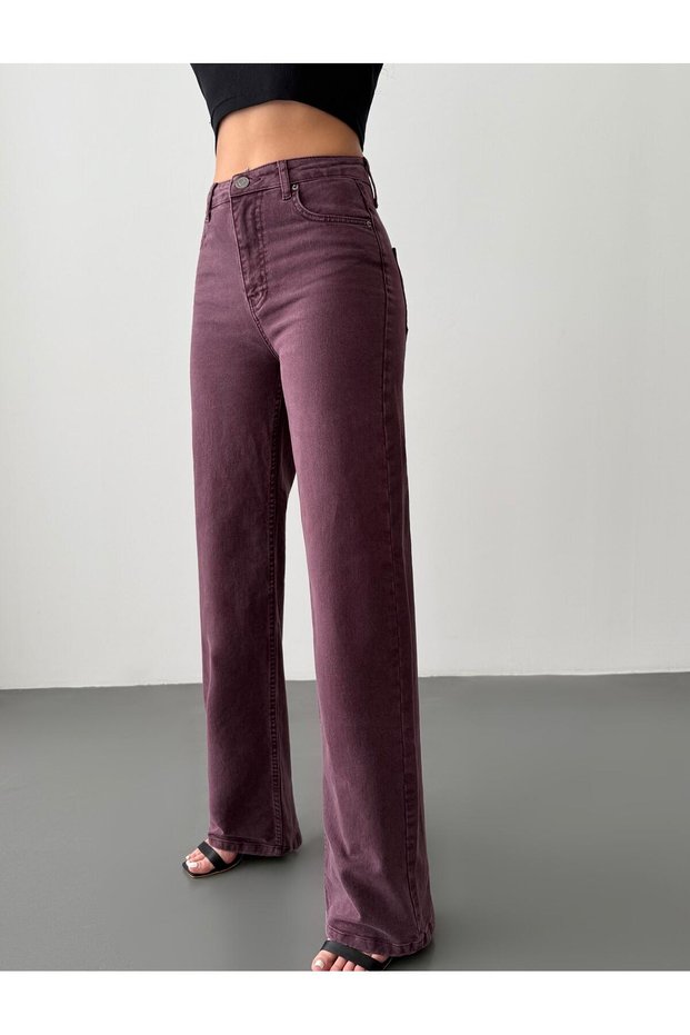 Women's Bordo High Waist Wide Leg Denim Loose Leg Long Jean Trousers