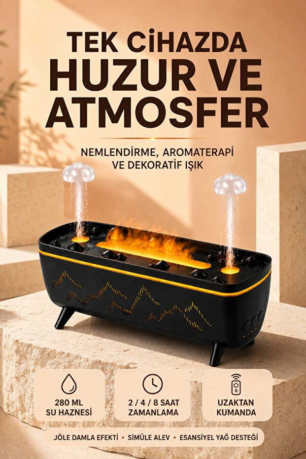 Jelly Rain Effect Air Humidifier 280 ml Aromatherapy Diffuser with Flame Effect -