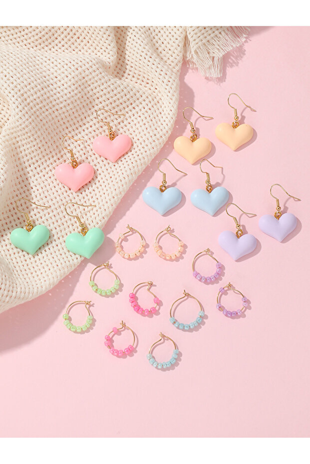 Set Of 10 - Heart Dangle and Hoop Earrings