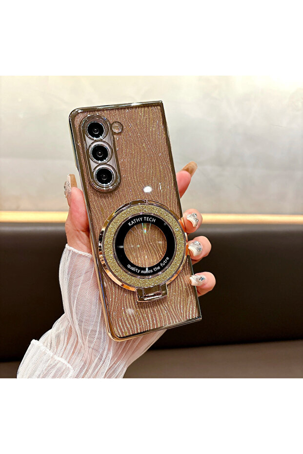 Galaxy Z Fold7 Golden Ring Electroplate Sparkling Phone Case for Z Fold 7 6 5 4 3 Fold6 Fold5 Fold
