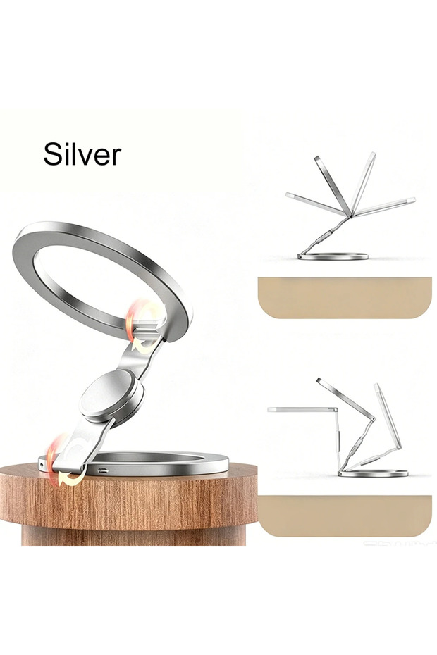 Silver KEBIDUMEI Portable Magnetic Phone Ring Holder Double-sided Rotation Cell Phone Grip Stand Met