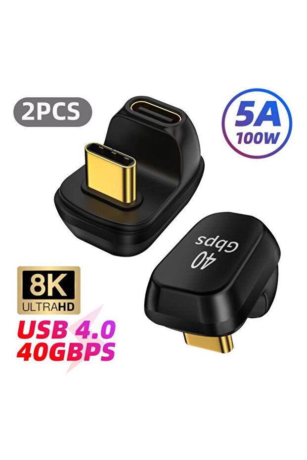 2x 100W C to C UX 40Gbps Mini USB C Right Angle Adapter U-Shape Thunderbolt3 USB C to Type C Adapter