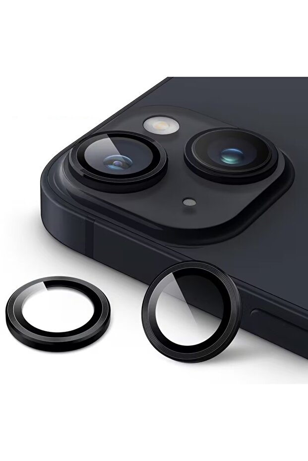 Black Ring Cover iPhone 14Plus(2Pcs) Black Silver Tempered Glass Camera Lens Protector 1 Set For iPh