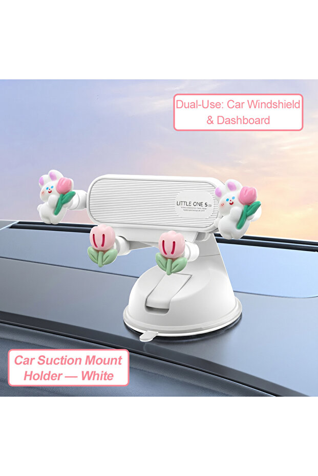 Tulip Suction Cup Car Phone Holder Cartoon Cute Dashboard Car Windshield Phone Stand Mount Auto Inte