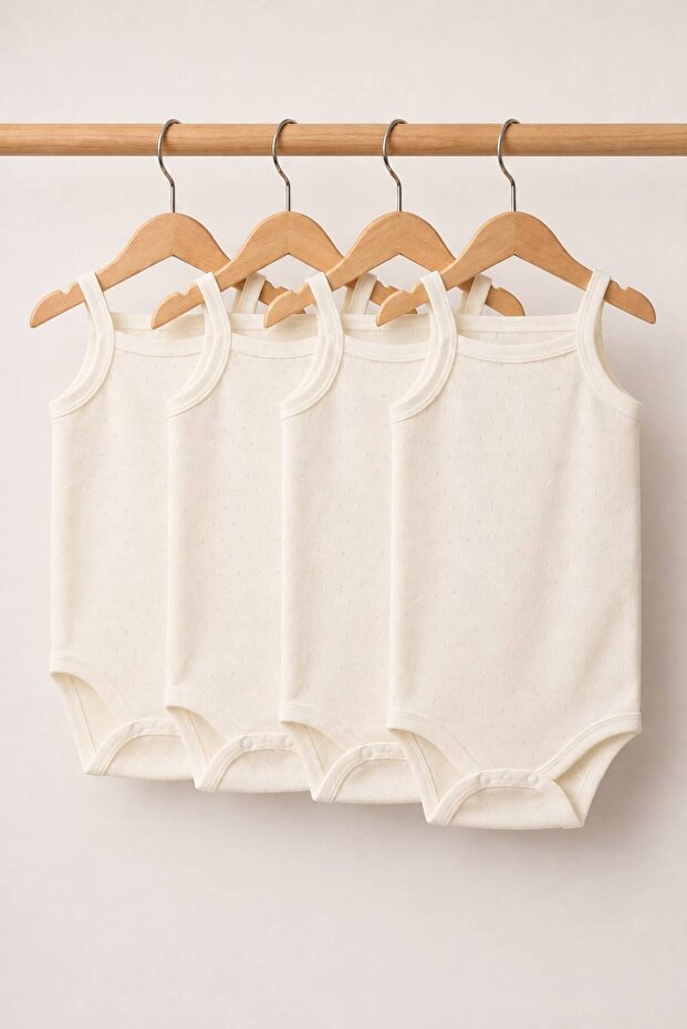 4-Piece Jacquard Rope Strap Baby Bodysuit with Snaps 100% Cotton