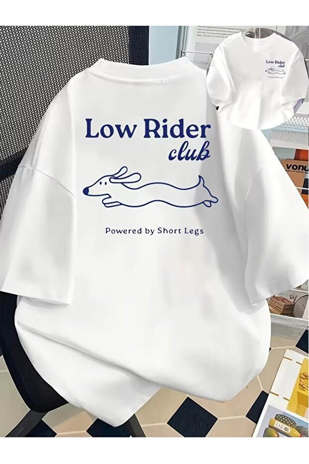 Unisex Low Rider Club Printed Oversize Crew Neck T-Shirt