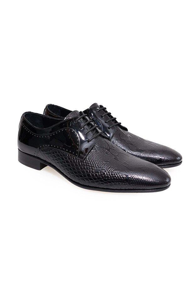 Black Color Lace-Up Genuine Leather Men's Shoes