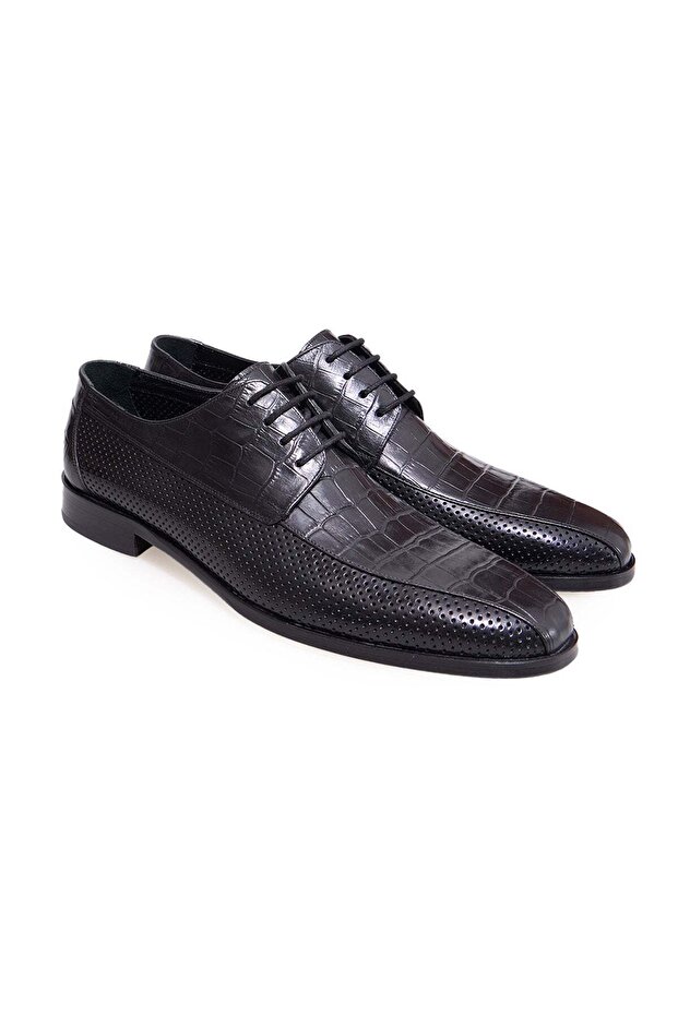 Black Color Lace-Up Genuine Leather Leather Sole Men's Shoes